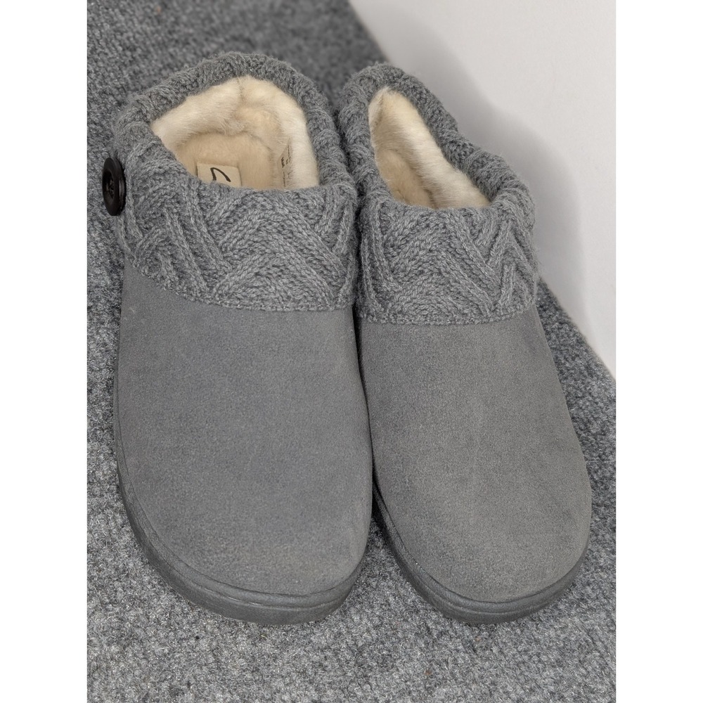 Clarks Slippers Womens 9 M Knit Collar Clog Gray Leather Casual Comfort Low Top - Picture 2 of 11